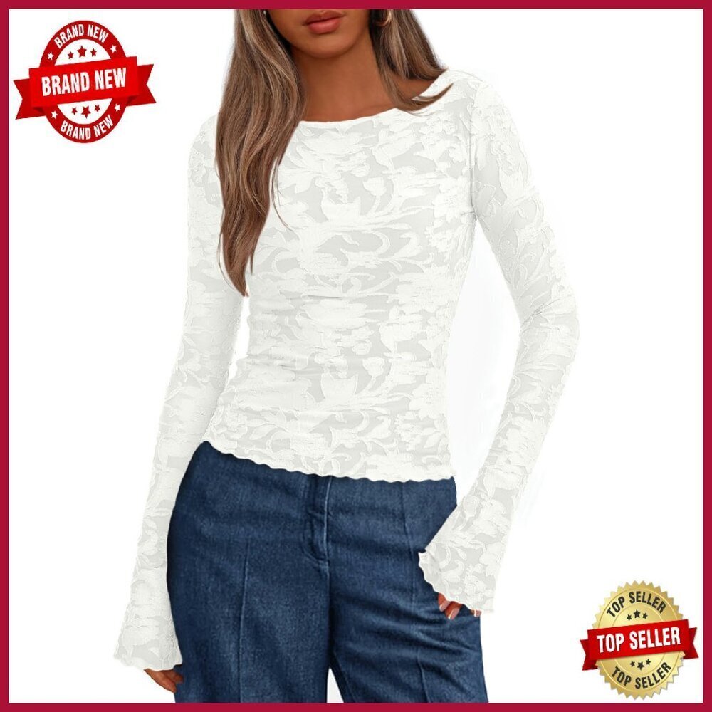 Floral Long Sleeve Bodycon Top, Bell Sleeves, Slim Fit, Work Casual